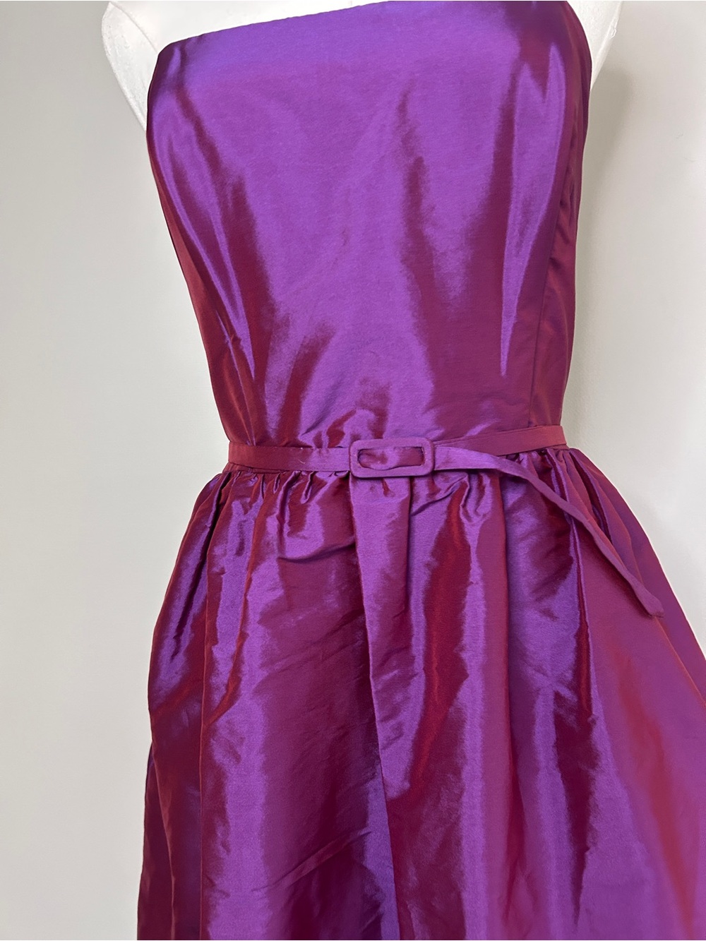 Alfred Sung Iridescent Strapless Taffeta Belted Dress Formal Cocktail Hoco | 12 - Picture 5 of 15